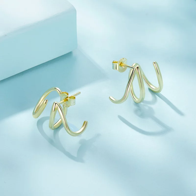 (image pour) Boucles d'oreilles à clous de style Pandora avec lignes simples - SCE986-B - Afficher 3
