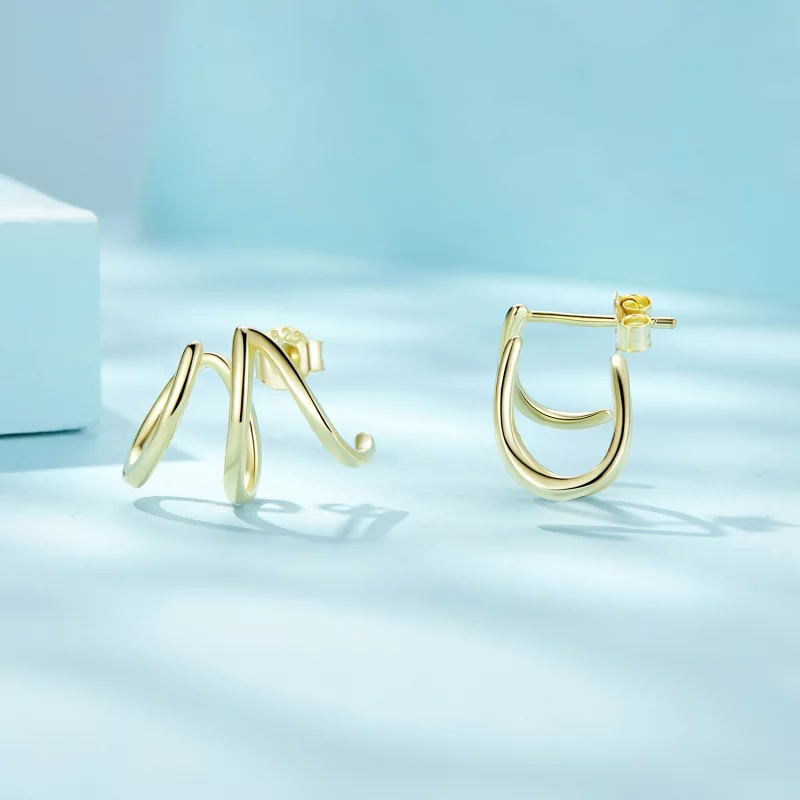 (image pour) Boucles d'oreilles à clous de style Pandora avec lignes simples - SCE986-B - Afficher 4