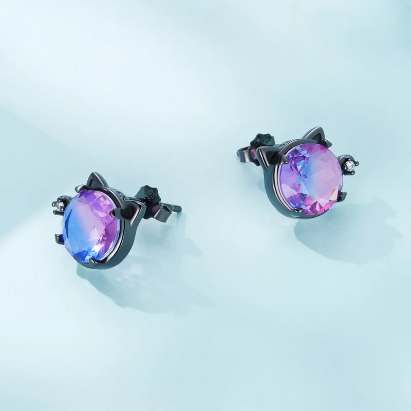 (image pour) Boucles d'oreilles clous de style Pandora avec motif de chat - SCE1568 - Afficher 4