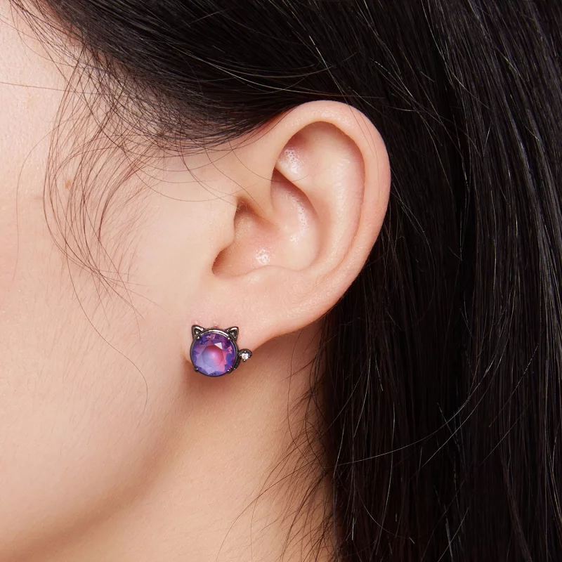 (image pour) Boucles d'oreilles clous de style Pandora avec motif de chat - SCE1568 - Afficher 5