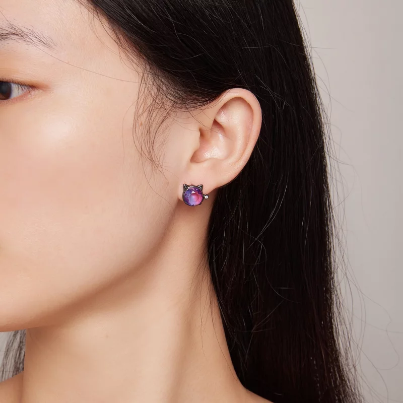 (image pour) Boucles d'oreilles clous de style Pandora avec motif de chat - SCE1568 - Afficher 7