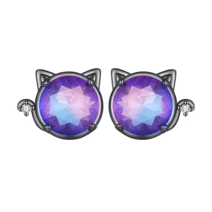 (image pour) Boucles d'oreilles clous de style Pandora avec motif de chat - SCE1568