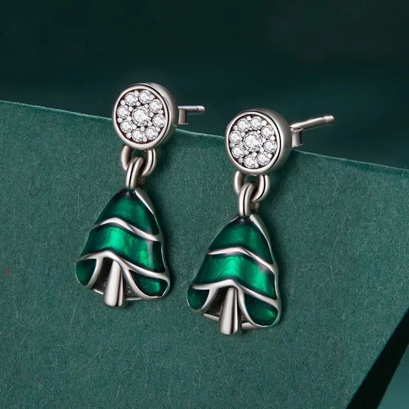 (image pour) Boucles d'oreilles clous de style Pandora avec motif de sapin de Noël - BSE919 - Afficher 2