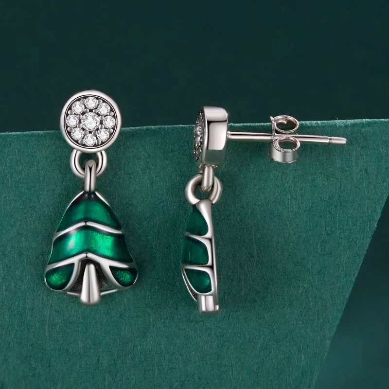 (image pour) Boucles d'oreilles clous de style Pandora avec motif de sapin de Noël - BSE919 - Afficher 3