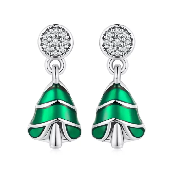 (image pour) Boucles d'oreilles clous de style Pandora avec motif de sapin de Noël - BSE919