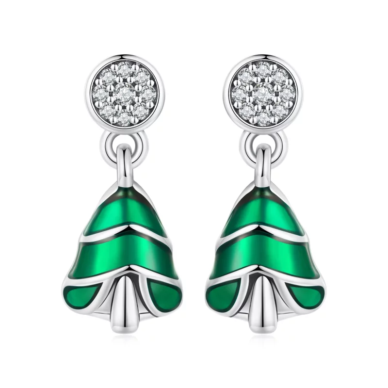 (image pour) Boucles d'oreilles clous de style Pandora avec motif de sapin de Noël - BSE919