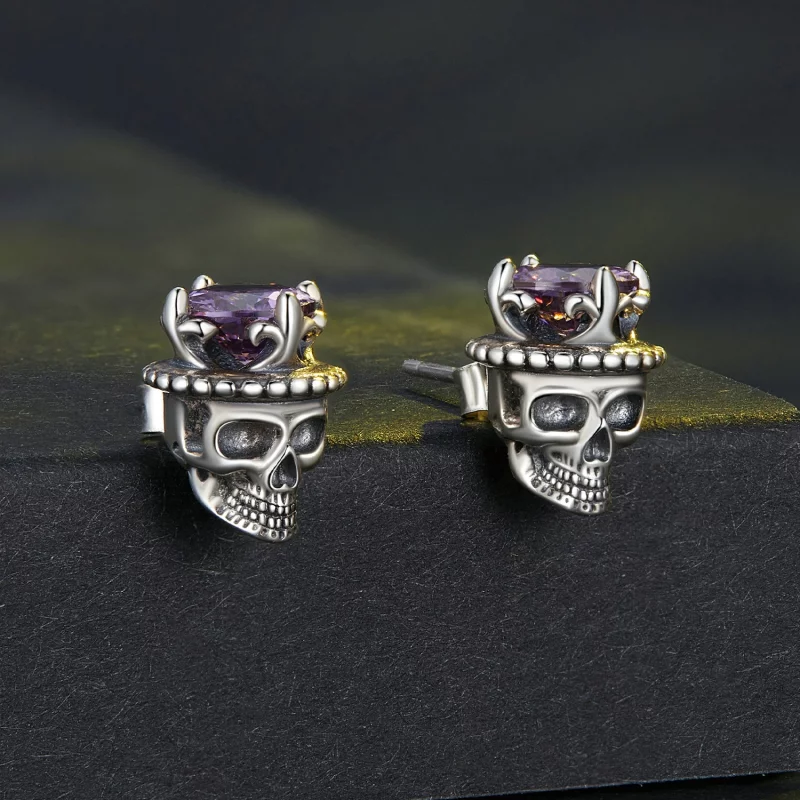 (image pour) Boucles d'oreilles clous de style Pandora avec motif du Roi Squelette - BSE892 - Afficher 2