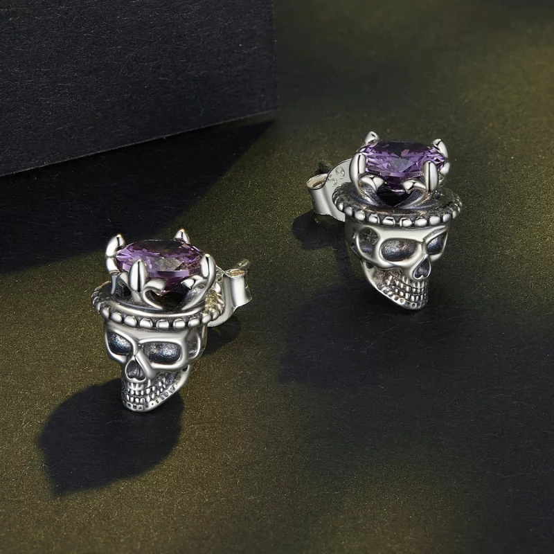 (image pour) Boucles d'oreilles clous de style Pandora avec motif du Roi Squelette - BSE892 - Afficher 3