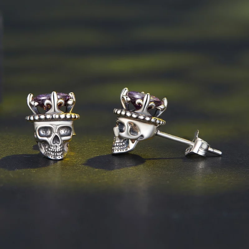 (image pour) Boucles d'oreilles clous de style Pandora avec motif du Roi Squelette - BSE892 - Afficher 4