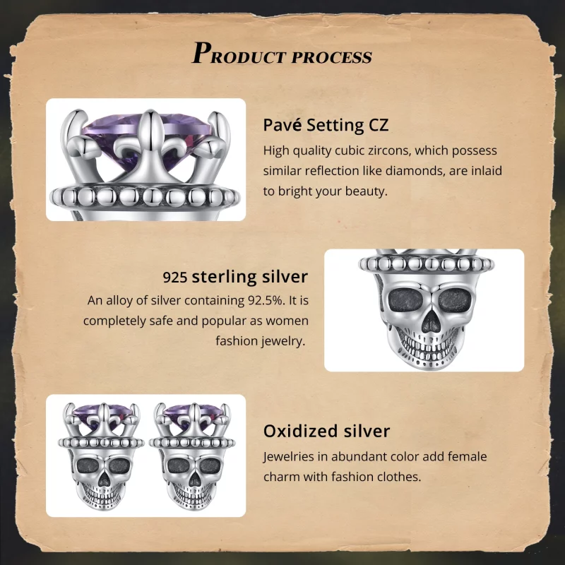(image pour) Boucles d'oreilles clous de style Pandora avec motif du Roi Squelette - BSE892 - Afficher 5