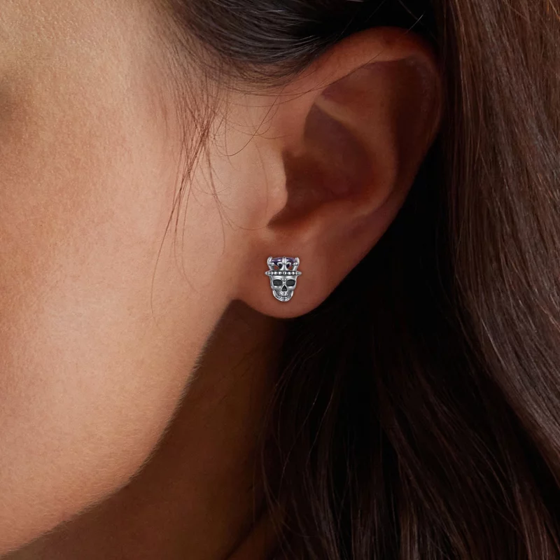 (image pour) Boucles d'oreilles clous de style Pandora avec motif du Roi Squelette - BSE892 - Afficher 6