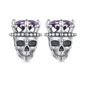 (image pour) Boucles d'oreilles clous de style Pandora avec motif du Roi Squelette - BSE892