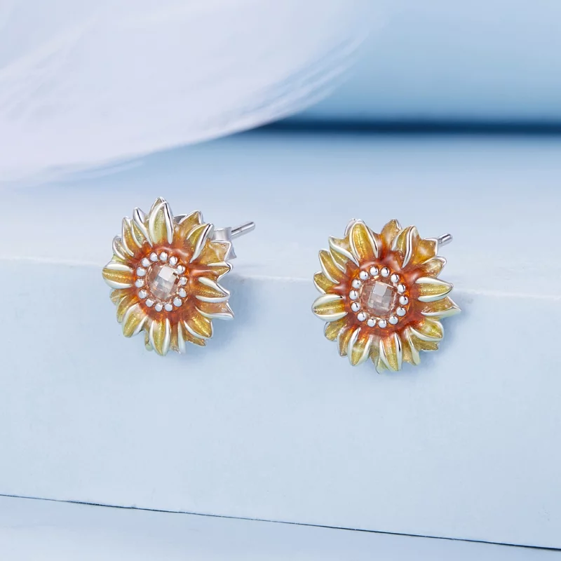 (image pour) Boucles d'oreilles clous de style Pandora avec motif tournesol - BSE867 - Afficher 2