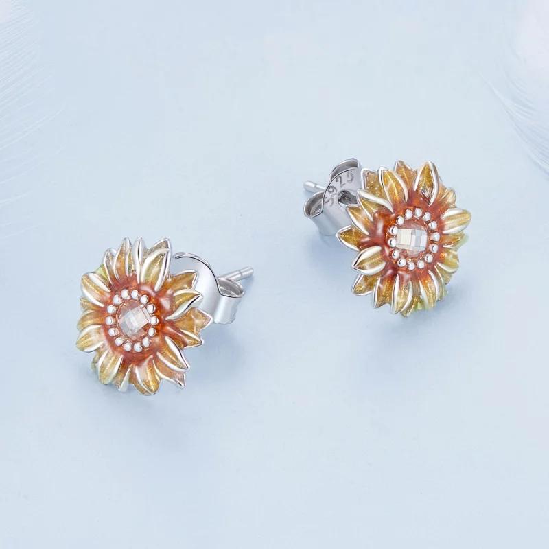 (image pour) Boucles d'oreilles clous de style Pandora avec motif tournesol - BSE867 - Afficher 3