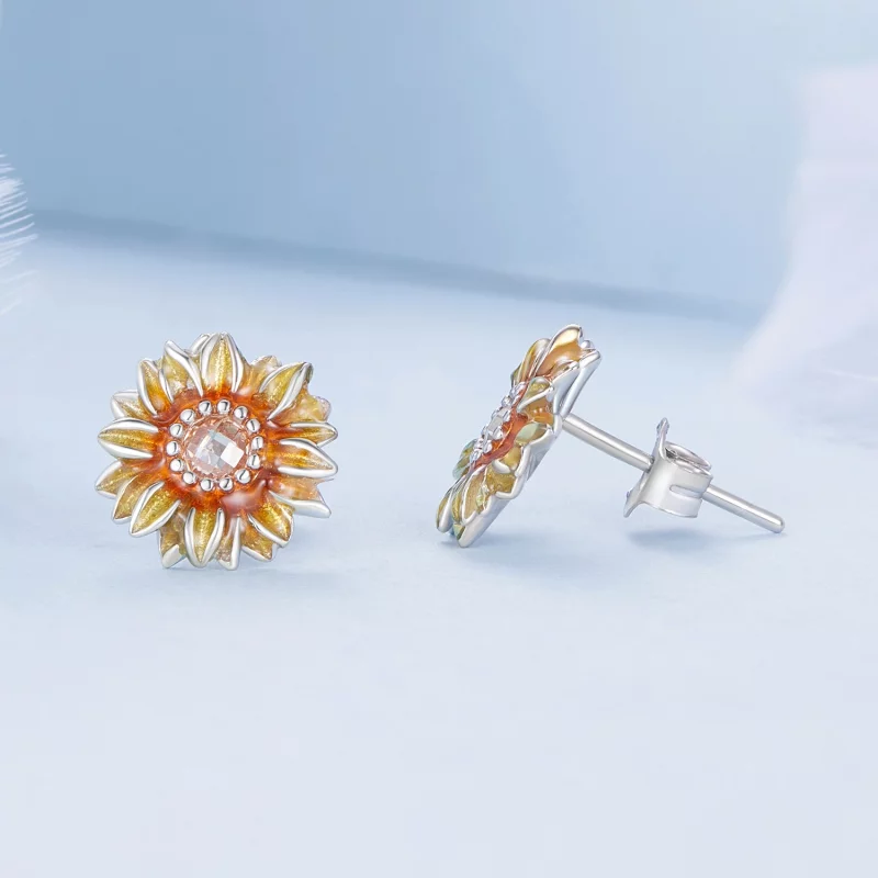 (image pour) Boucles d'oreilles clous de style Pandora avec motif tournesol - BSE867 - Afficher 4