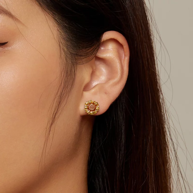 (image pour) Boucles d'oreilles clous de style Pandora avec motif tournesol - BSE867 - Afficher 6