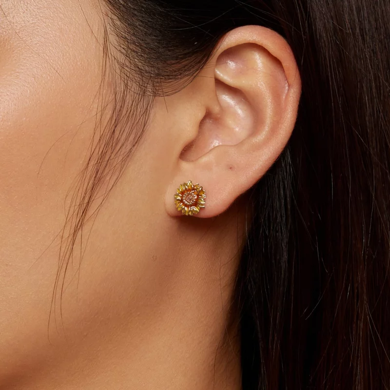 (image pour) Boucles d'oreilles clous de style Pandora avec motif tournesol - BSE867 - Afficher 7