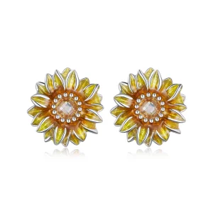 (image pour) Boucles d'oreilles clous de style Pandora avec motif tournesol - BSE867