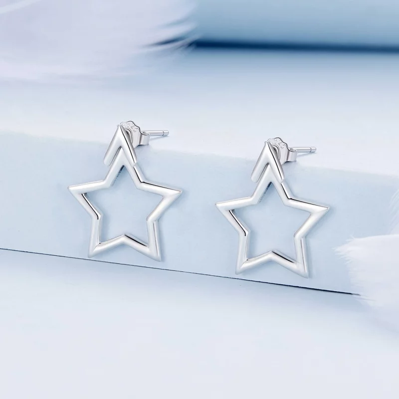 (image pour) Boucles d'oreilles clous de style Pandora avec pentagramme - BSE901 - Afficher 2