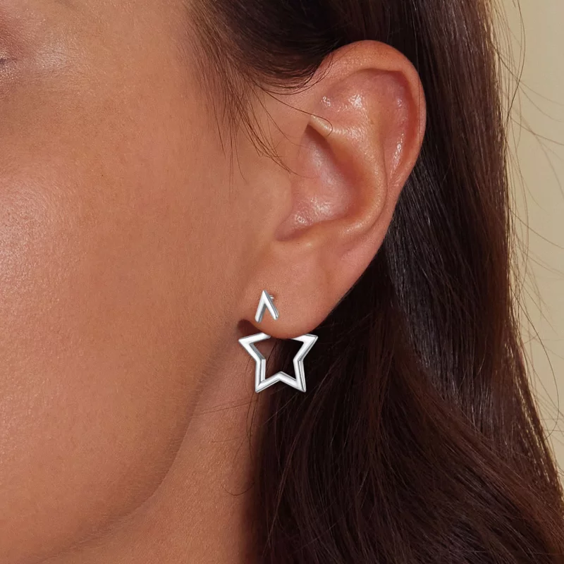 (image pour) Boucles d'oreilles clous de style Pandora avec pentagramme - BSE901 - Afficher 6