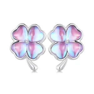 (image pour) Boucles d'oreilles à clous de style Pandora avec trèfle à quatre feuilles - BSE914