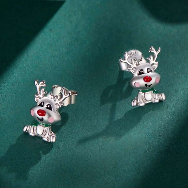 (image pour) Boucles d'oreilles clous de style Pandora pour Noël avec un motif de renne - BSE - Afficher 4