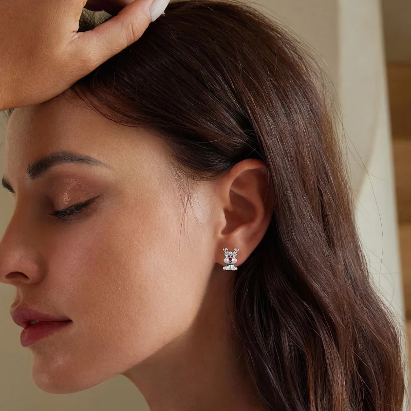 (image pour) Boucles d'oreilles clous de style Pandora pour Noël avec un motif de renne - BSE - Afficher 6