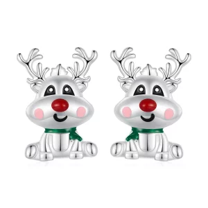 (image pour) Boucles d'oreilles clous de style Pandora pour Noël avec un motif de renne - BSE920