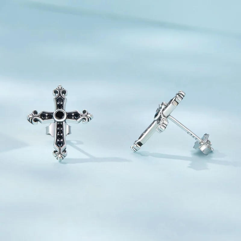 (image pour) Boucles d'oreilles clous de style Pandora vintage avec une croix - SCE1655 - Afficher 4