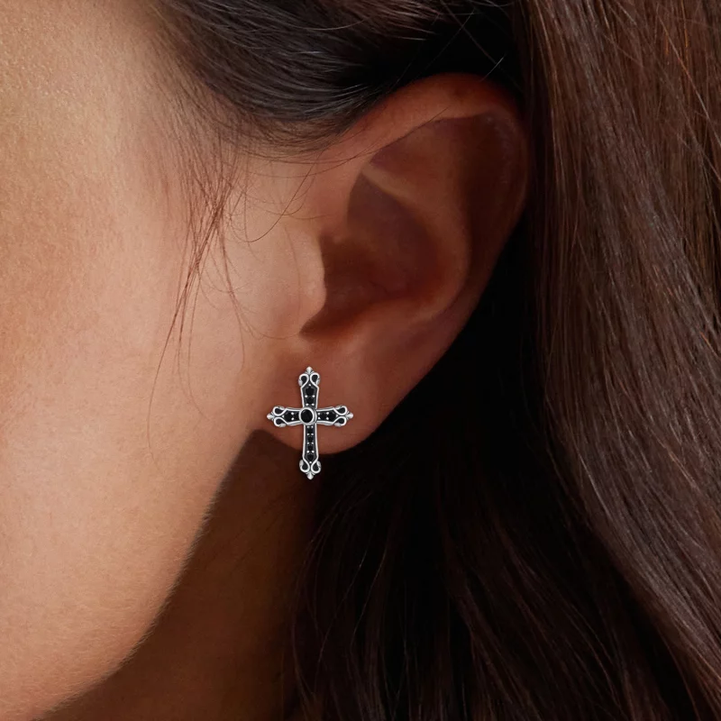(image pour) Boucles d'oreilles clous de style Pandora vintage avec une croix - SCE1655 - Afficher 6
