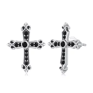 (image pour) Boucles d'oreilles clous de style Pandora vintage avec une croix - SCE1655