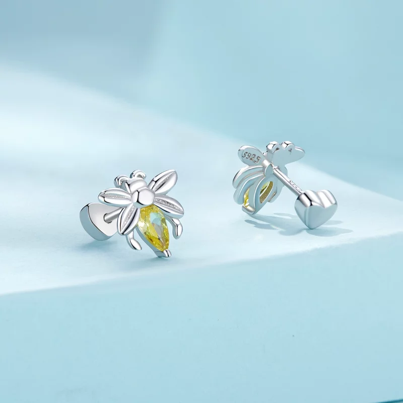 (image pour) Boucles d'oreilles à clous en deux pièces style Pandora avec abeille - SCE1580 - Afficher 2