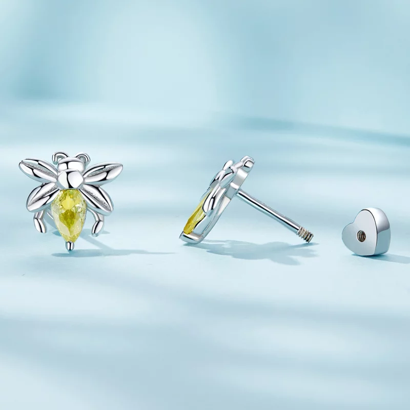 (image pour) Boucles d'oreilles à clous en deux pièces style Pandora avec abeille - SCE1580 - Afficher 3