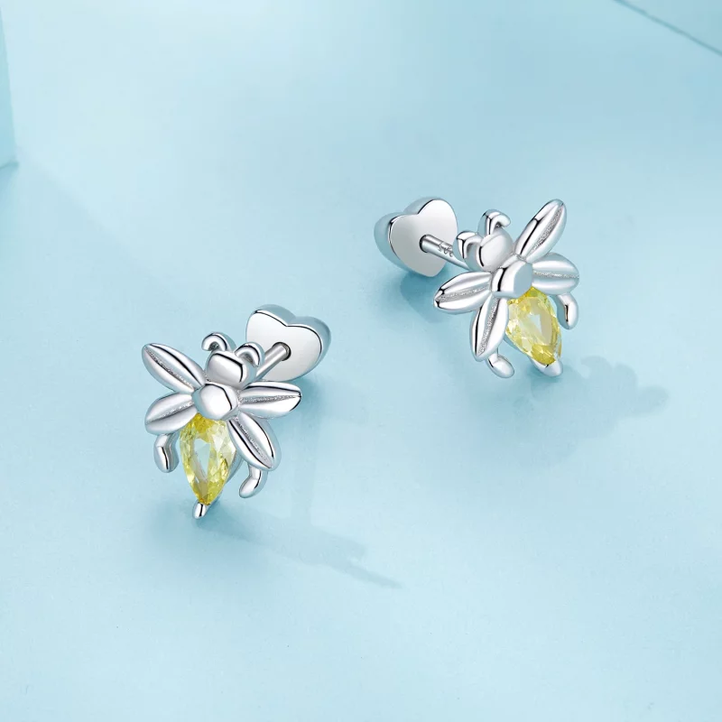 (image pour) Boucles d'oreilles à clous en deux pièces style Pandora avec abeille - SCE1580 - Afficher 4
