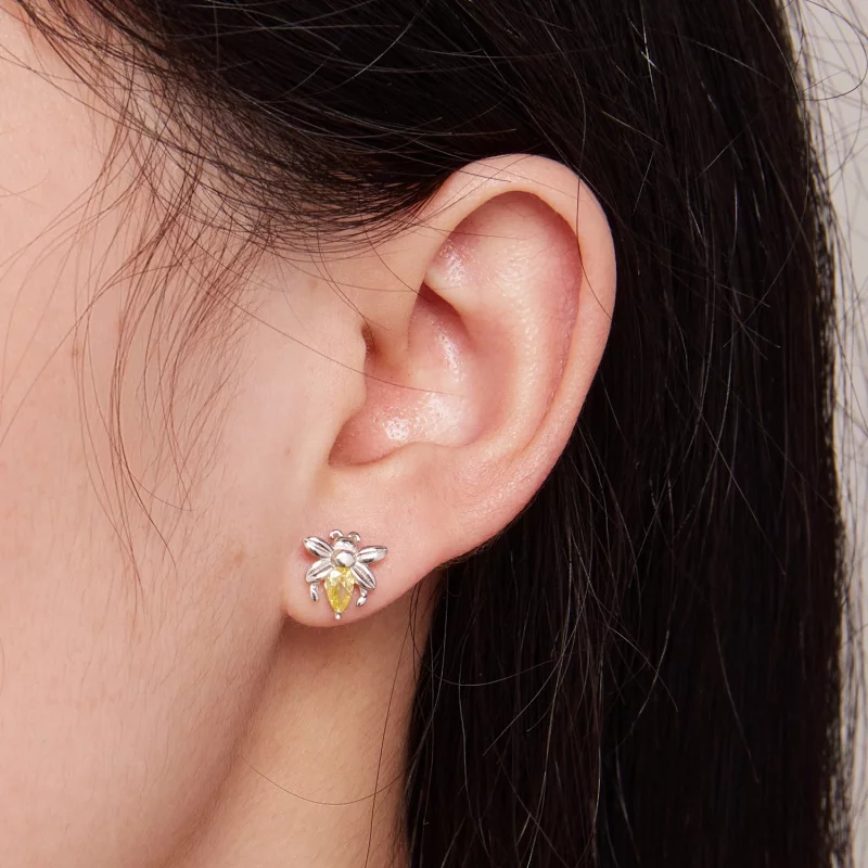 (image pour) Boucles d'oreilles à clous en deux pièces style Pandora avec abeille - SCE1580 - Afficher 7