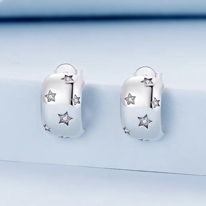 (image pour) Boucles d'oreilles clous en forme d'étoile scintillante de style Pandora - BSE88 - Afficher 2