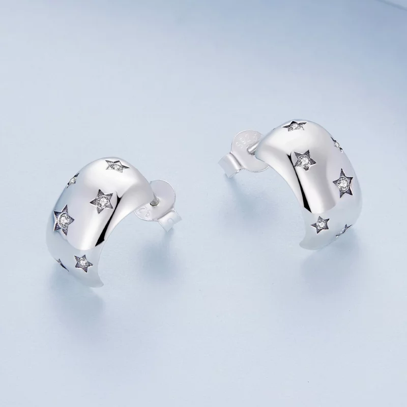 (image pour) Boucles d'oreilles clous en forme d'étoile scintillante de style Pandora - BSE88 - Afficher 3