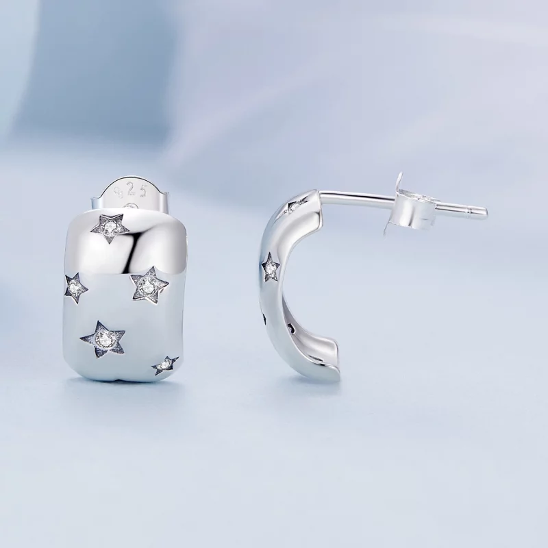 (image pour) Boucles d'oreilles clous en forme d'étoile scintillante de style Pandora - BSE88 - Afficher 4