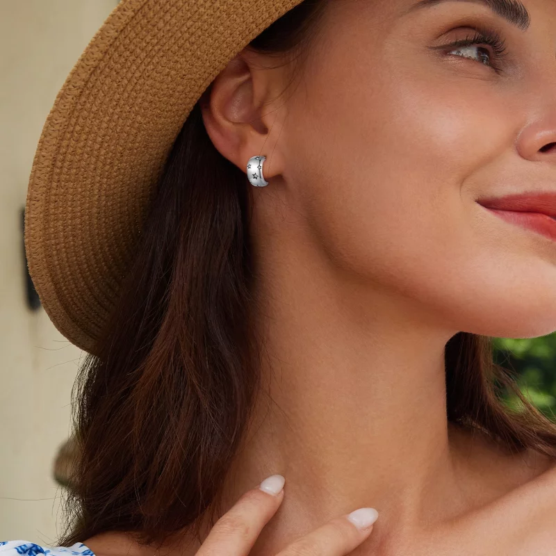 (image pour) Boucles d'oreilles clous en forme d'étoile scintillante de style Pandora - BSE88 - Afficher 5