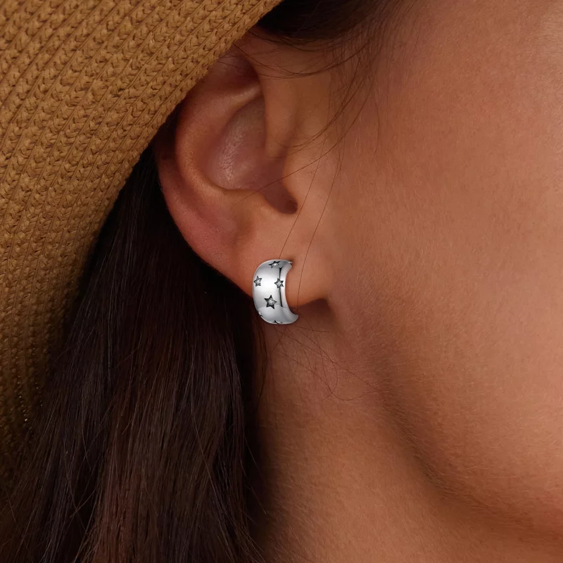 (image pour) Boucles d'oreilles clous en forme d'étoile scintillante de style Pandora - BSE88 - Afficher 6