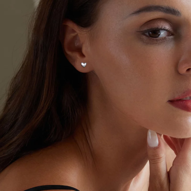 (image pour) Boucles d'oreilles à clous en forme de cœur de style Pandora - BSE886 - Afficher 5