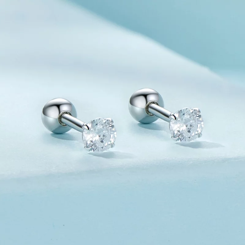 (image pour) Boucles d'oreilles à clous en zirconium blanc de style Pandora - SCE1646-S - Afficher 2