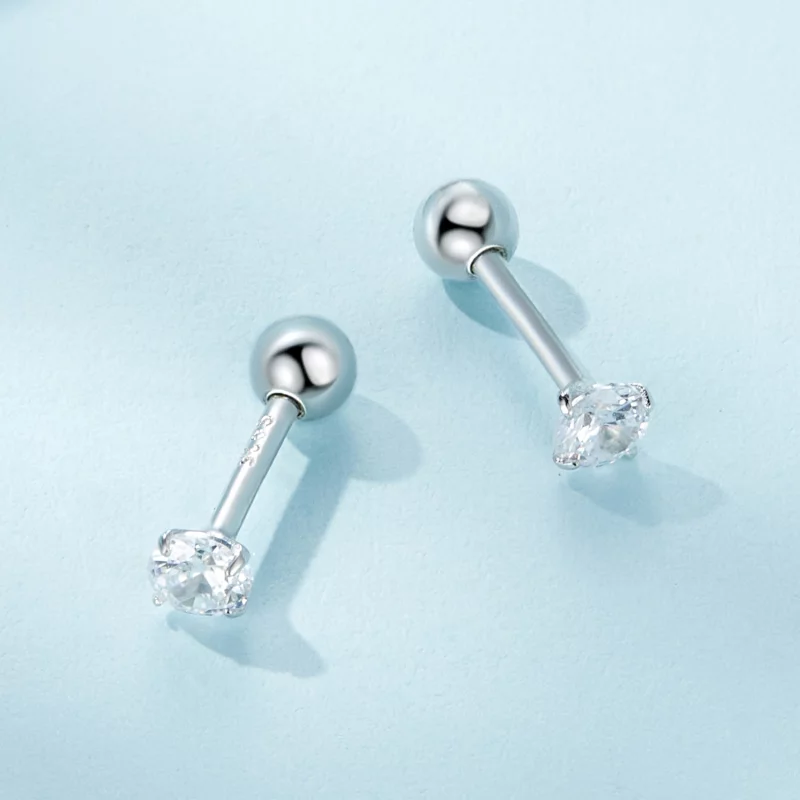 (image pour) Boucles d'oreilles à clous en zirconium blanc de style Pandora - SCE1646-S - Afficher 3