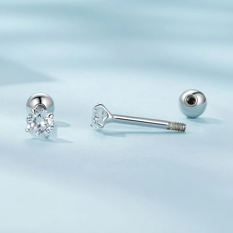 (image pour) Boucles d'oreilles à clous en zirconium blanc de style Pandora - SCE1646-S - Afficher 4