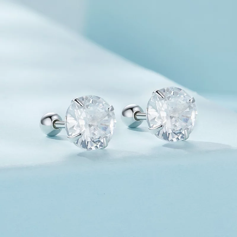 (image pour) Boucles d'oreilles à clous en zirconium blanc style Pandora - SCE1646-L - Afficher 2