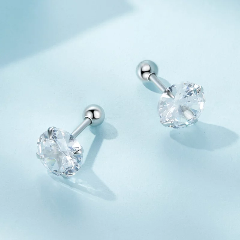 (image pour) Boucles d'oreilles à clous en zirconium blanc style Pandora - SCE1646-L - Afficher 3