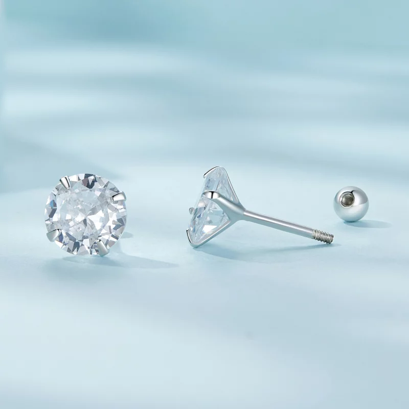 (image pour) Boucles d'oreilles à clous en zirconium blanc style Pandora - SCE1646-L - Afficher 4