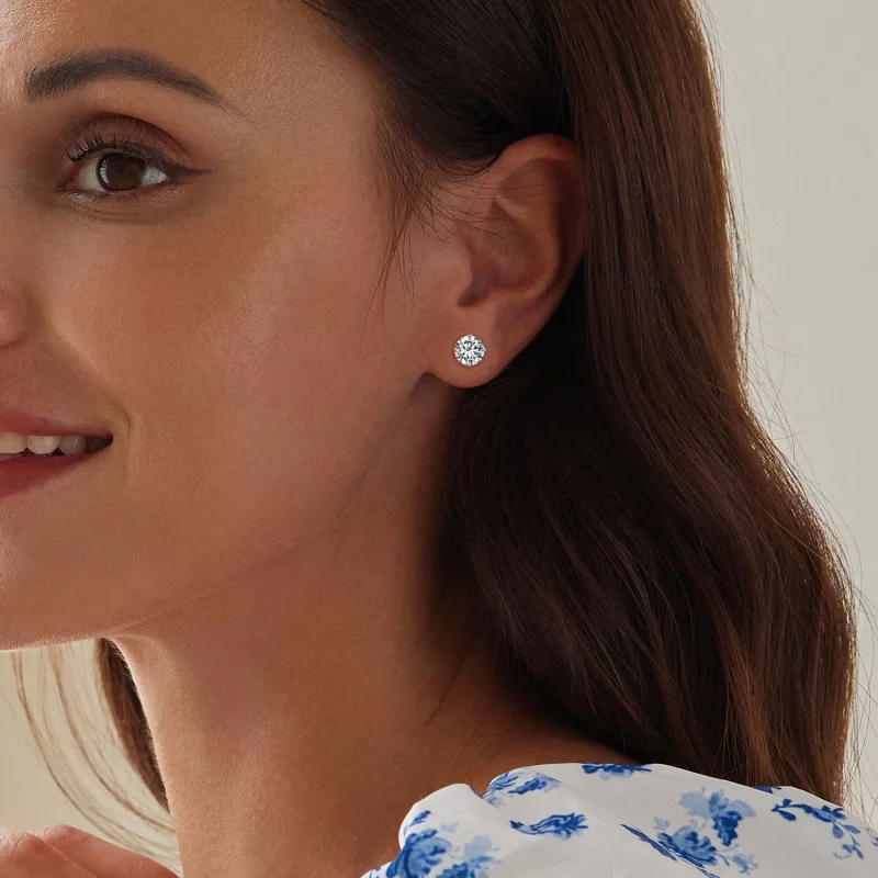 (image pour) Boucles d'oreilles à clous en zirconium blanc style Pandora - SCE1646-L - Afficher 5
