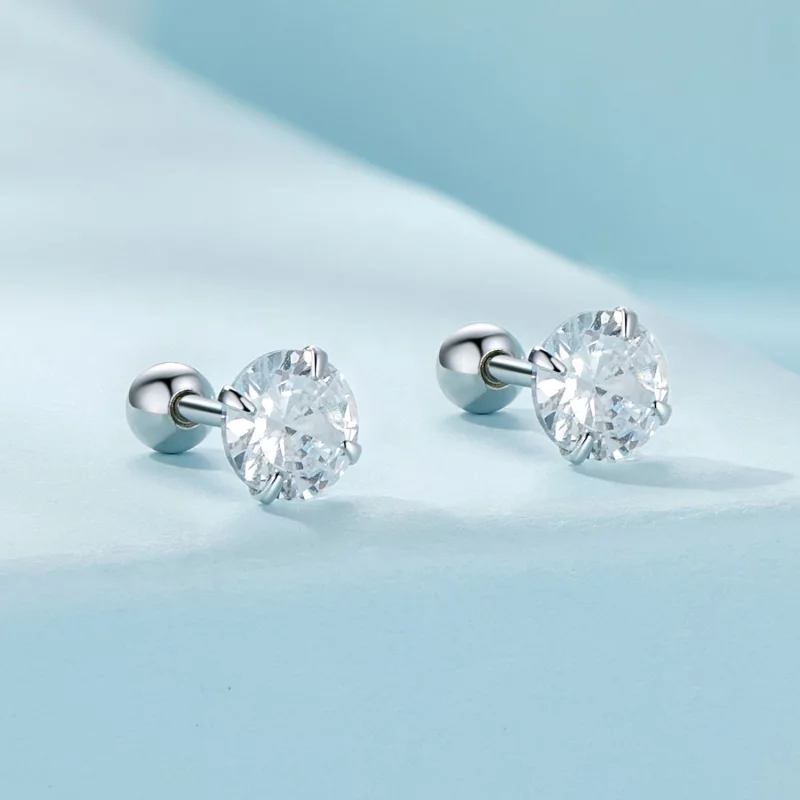 (image pour) Boucles d'oreilles clous en zirconium blanc style Pandora - SCE1646-M - Afficher 2