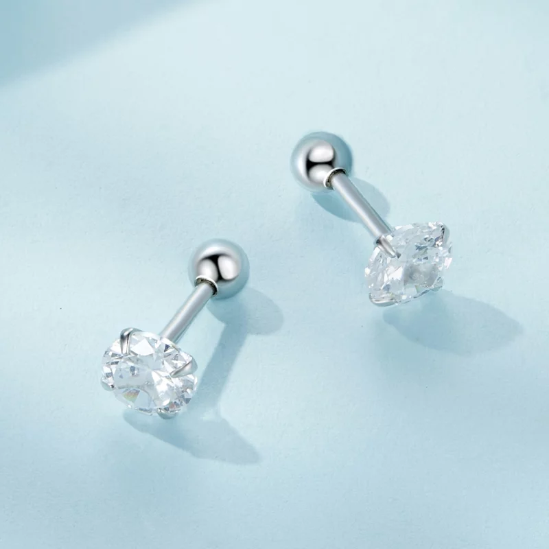 (image pour) Boucles d'oreilles clous en zirconium blanc style Pandora - SCE1646-M - Afficher 3